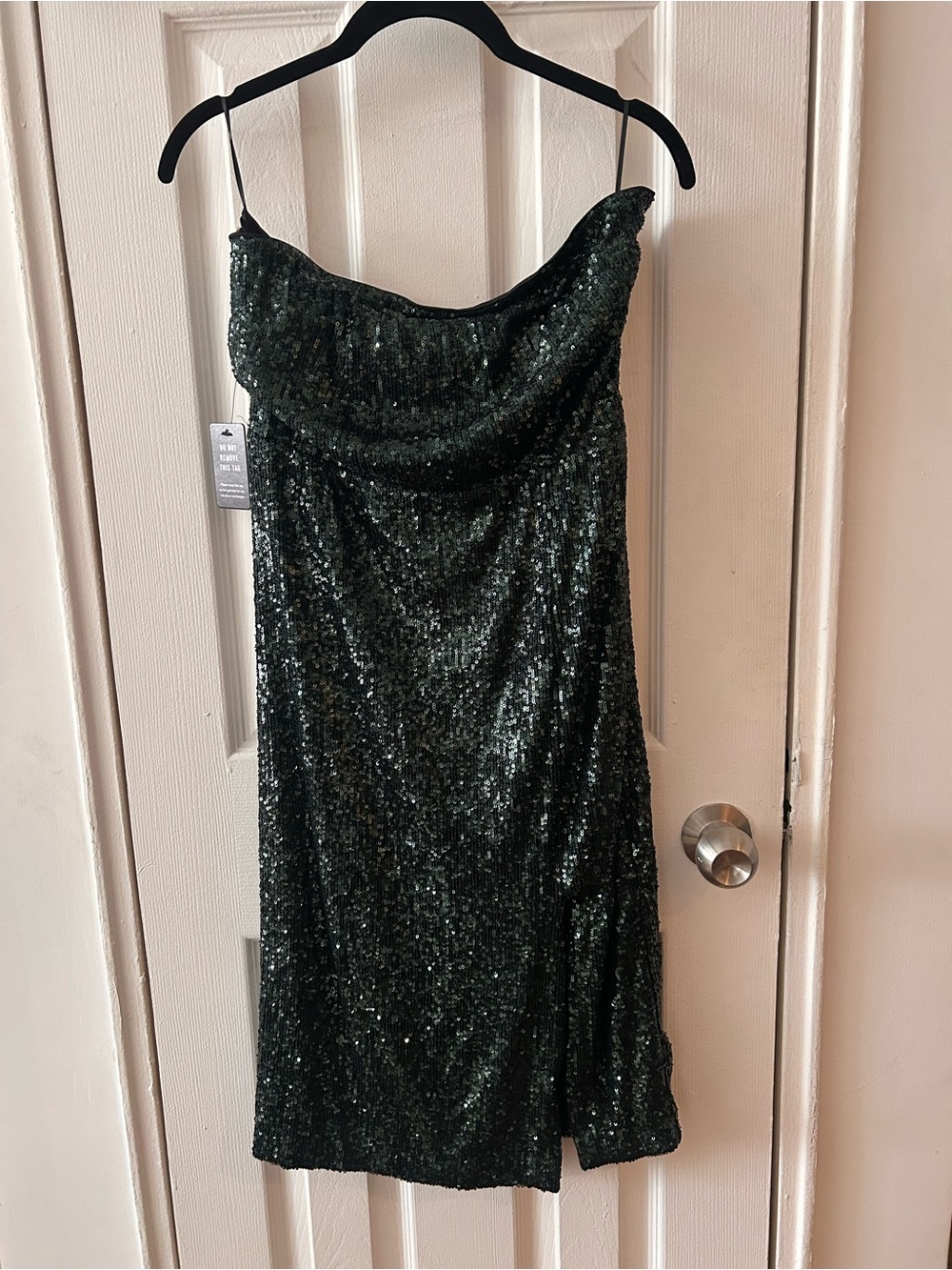 Express Dark Green Sequin Strapless bodycon Dress